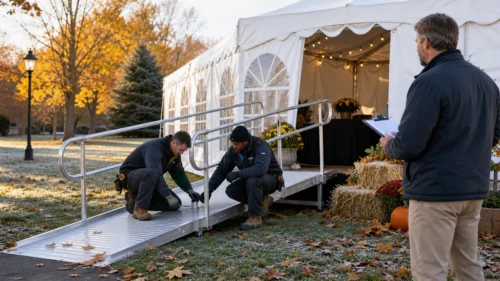 Signs a Temporary Entrance Needs Accessible Ramps Before Winter