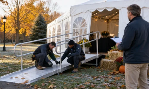 Signs a Temporary Entrance Needs Accessible Ramps Before Winter